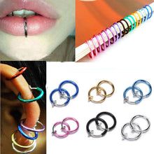 2Pcs Tongue Ring Goth Punk Clip On Fake Piercing Body Nose Lip Rings Hoop Ear Tongue Ring