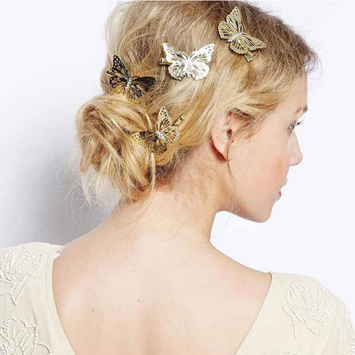 2Pcs gold hollow out bow butterfly barrette hair pins hair clip accessories daughter gift girls headpiece