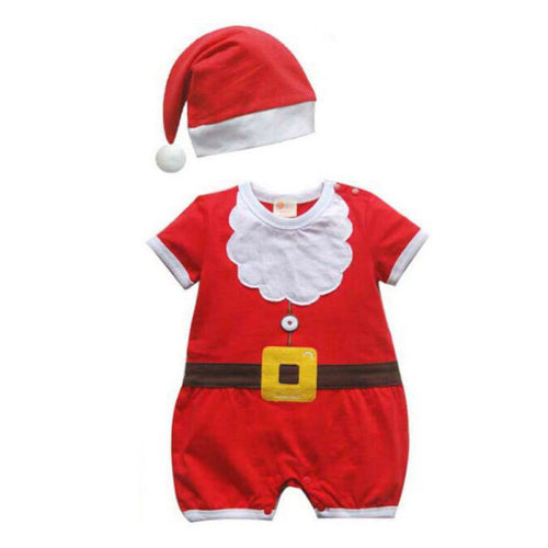 2pcss Baby Boys Girls Xmas Santa Claus Clothing Set Short Sleeve Romper Jumpsuit + Hat Outfit Clothes Sets Christmas Gifts