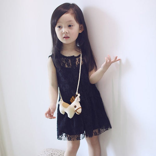 2pcss Kids Girls Sleeveless Dress Lace Floral Braces Dress Sundress Costume 2-7 Year PY1