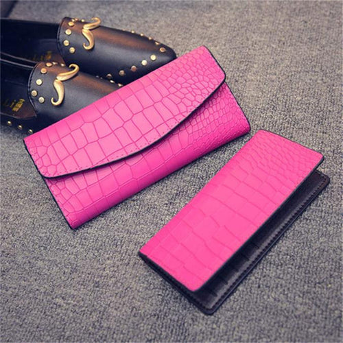 2pc Fashion Luxury Women Lady Faux Crocodile Skin Pattern Leather Clutch Wallet Long Purse Cash Holder Wallets