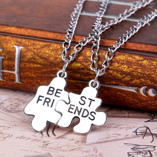 2pc Silver Best Friend Puzzle Necklace For Women Fine Jewelry Friendship Necklace