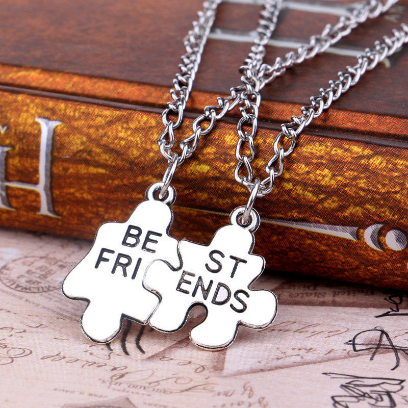 2pc Silver Best Friend Puzzle Necklace For Women Fine Jewelry Friendship Necklace