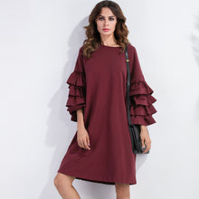 34 Multilayered Sleeve Womens Loose Dress Solid Round Neck Casual Plus Size Vestido Elegant Ladies Ukraine Dress Black