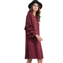 34 Multilayered Sleeve Womens Loose Dress Solid Round Neck Casual Plus Size Vestido Elegant Ladies Ukraine Dress Black