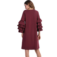 34 Multilayered Sleeve Womens Loose Dress Solid Round Neck Casual Plus Size Vestido Elegant Ladies Ukraine Dress Black