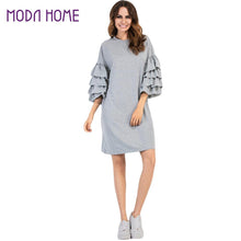 34 Multilayered Sleeve Womens Loose Dress Solid Round Neck Casual Plus Size Vestido Elegant Ladies Ukraine Dress Black