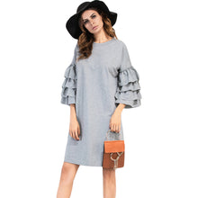 34 Multilayered Sleeve Womens Loose Dress Solid Round Neck Casual Plus Size Vestido Elegant Ladies Ukraine Dress Black