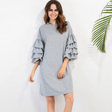 34 Multilayered Sleeve Womens Loose Dress Solid Round Neck Casual Plus Size Vestido Elegant Ladies Ukraine Dress Black