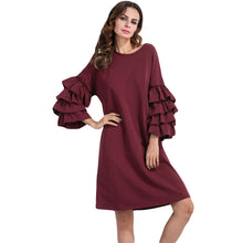 34 Multilayered Sleeve Womens Loose Dress Solid Round Neck Casual Plus Size Vestido Elegant Ladies Ukraine Dress Black