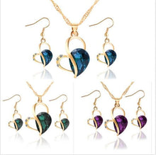 3 Color Necklace Earrings Heart Love Crystal Rhinestone Gem Party Jewelry Sets For Women Jewelry Set