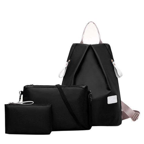 3 PcWomen Nylon Backpack MochilaFeminina Travel Back Pack Schoolbag For TeenagGirlNylon Composite Bag Sets
