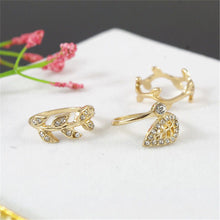 3 pc Gold Silver Sweet Rhinestone Leaf Knuckle Top of Finger Rings for women midi ring set