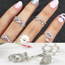 3 pc Gold Silver Sweet Rhinestone Leaf Knuckle Top of Finger Rings for women midi ring set