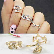 3 pc Gold Silver Sweet Rhinestone Leaf Knuckle Top of Finger Rings for women midi ring set