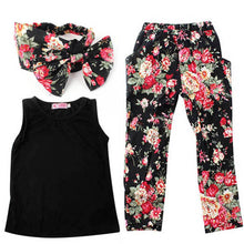 3 Pieces Girls Baby Clothing Sets Sleeveless Shirt / Tops + Floral Pants + Headband Vogue Clothes 2-7Years