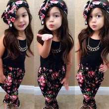 3 Pieces Girls Baby Clothing Sets Sleeveless Shirt / Tops + Floral Pants + Headband Vogue Clothes 2-7Years