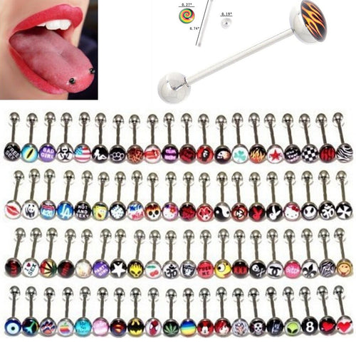 30Pcs Tongue Ring Tongue Bar Stainless Steel Body Piercing Punk Style Jewelry