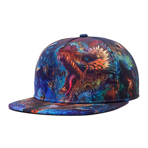 3D Print Snapback Caps Colorful Hip Hop Baseball Cap Dragon Flat Hats For Men Starry Sky Casquette Blue