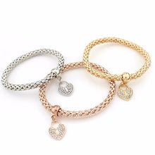 3Pcs Gold Filled Heart Charm Elastic Bracelets For Womens Bracelet Cute Multilayer Bangles