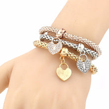 3Pcs Gold Filled Heart Charm Elastic Bracelets For Womens Bracelet Cute Multilayer Bangles