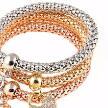 3Pcs Gold Filled Heart Charm Elastic Bracelets For Womens Bracelet Cute Multilayer Bangles