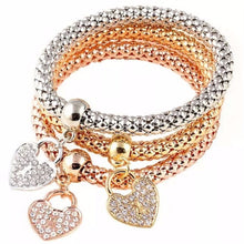 3Pcs Gold Filled Heart Charm Elastic Bracelets For Womens Bracelet Cute Multilayer Bangles