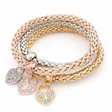 3Pcs Gold Filled Heart Charm Elastic Bracelets For Womens Bracelet Cute Multilayer Bangles