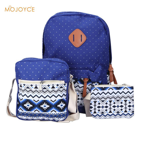 3pcEthnic Women Backpack CanvaPrinting for School TeenagerGirlLadieSchoolbag Cartoon Travel Backpack