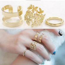 3pcs/ lot Punk Metal Gold/Silver Leaf Rings For Women Hollow Out Leave Band Midi Finger Knuckle Ring Set