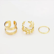 3pcs/ lot Punk Metal Gold/Silver Leaf Rings For Women Hollow Out Leave Band Midi Finger Knuckle Ring Set
