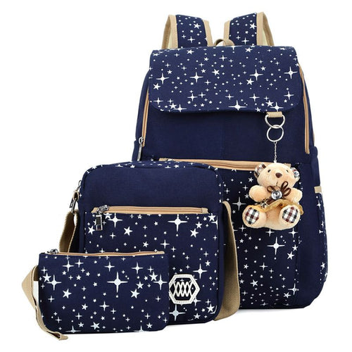 3pcWomen CanvaBackpack Korean Back Pack Schoolbag backpack for Teenage GirlTravel Rucksack Mochila Escolar Feminina