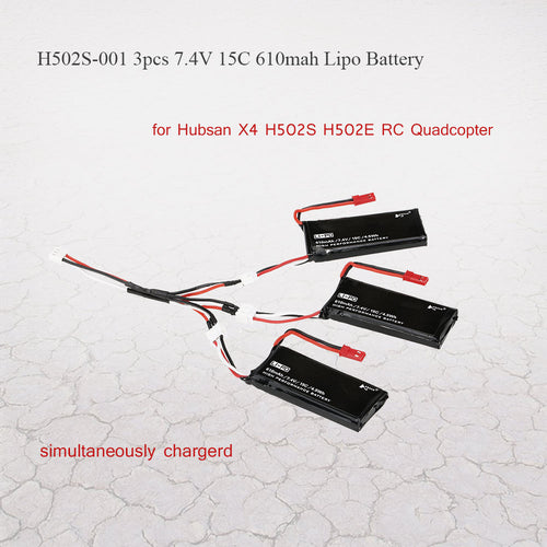 3psc H502S-001 74V 15C 610mAh Lipo Battery with 3 in 1 Charge Cable for Hubsan X4 H502S H502E RC Quadcopter