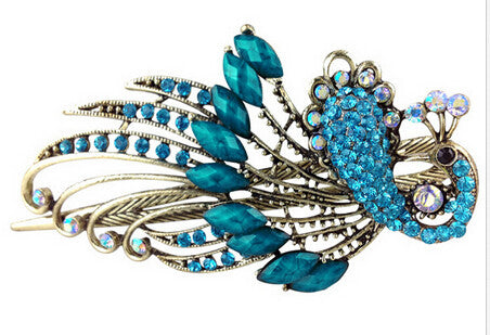 4.7x2.3 inch Lovely Peacock Hair Clip Women Hair Clips Blue Hairpin Vintage Rhinestone Jewelry