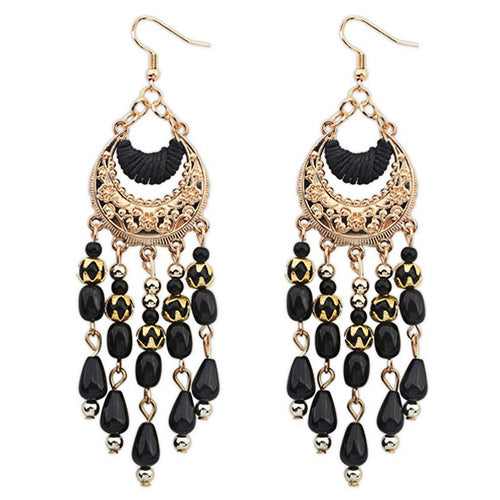 4 Colors White Earrings Long Drop Earrings Bohemian Fringed Long Section Of Big Beads Earrings for Girls Women