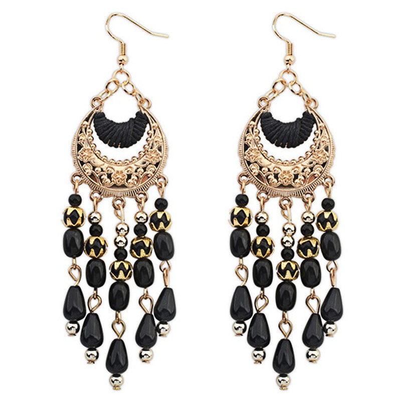 4 Colors White Earrings Long Drop Earrings Bohemian Fringed Long Section Of Big Beads Earrings for Girls Women