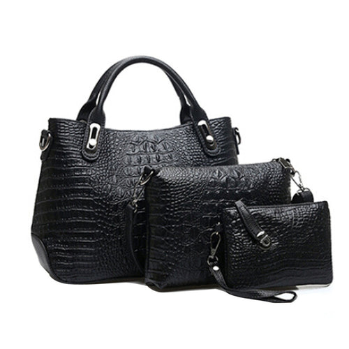 4 SetWomen Bag Crocodile Pattern Composite Bag Luxury Tote Bag Women LeathhandbagMessengBagClutch WalletPurse