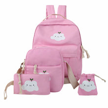 4 pcKorean Cute Cloud Printing Women Backpack CanvaBackpack for Teenage GirlStudent School Bag Travel Rucksack Mochila