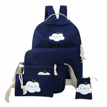 4 pcKorean Cute Cloud Printing Women Backpack CanvaBackpack for Teenage GirlStudent School Bag Travel Rucksack Mochila