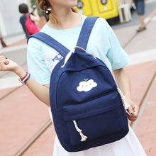 4 pcKorean Cute Cloud Printing Women Backpack CanvaBackpack for Teenage GirlStudent School Bag Travel Rucksack Mochila