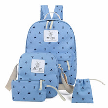 4 pcPreppy Style Women Printing CanvaBackpackStudent School Bag for TeenagGirlRucksack Travel Bag Mochila