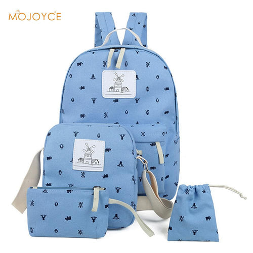 4 pcPreppy Style Women Printing CanvaBackpackStudent School Bag for TeenagGirlRucksack Travel Bag Mochila