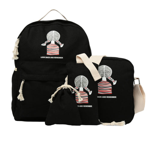 4PCS Designer Girls Backpack Set Bagpack Women Casual Canvas Korean School Bags Printing Laptop Back Pack Mochila Feminina