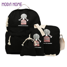 4PCS Designer Girls Backpack Set Bagpack Women Casual Canvas Korean School Bags Printing Laptop Back Pack Mochila Feminina