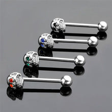 4Pcs 316L Stainless Steel CZ Gem Punk Skull Tongue Ring Barbell Piercing Body Jewelry