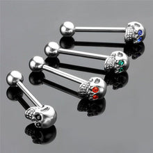 4Pcs 316L Stainless Steel CZ Gem Punk Skull Tongue Ring Barbell Piercing Body Jewelry