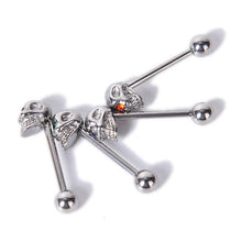 4Pcs 316L Stainless Steel CZ Gem Punk Skull Tongue Ring Barbell Piercing Body Jewelry