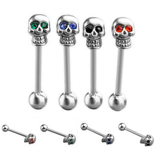 4Pcs 316L Stainless Steel CZ Gem Punk Skull Tongue Ring Barbell Piercing Body Jewelry