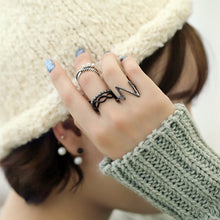4pc Punk Women Black Silver Above Band Midi Knuckle Ring Women jewelry