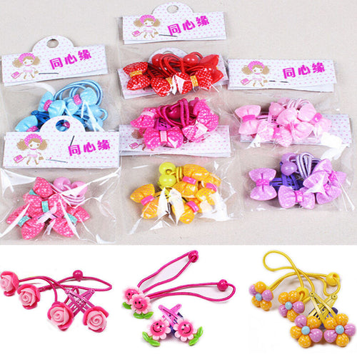 4pcs baby children cute cartoon hair rope multi-color Kids Flower Headdress Mix Hair Clips Hair Ropes